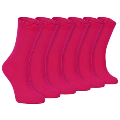 Image of Sock Snob 6 Pairs of Ladies Thin Plain Coloured Cotton Rich Ankle Socks 4 7 uk (4 uk, PL30 Purple) Deep Fuchsia)
