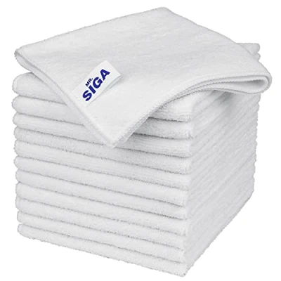 Image of MR.SIGA Microfiber Cleaning Cloth, All Purpose Towels, Streak Free Rags, Pack of 12, White, Size 32 x cm(12.6 12.6 inch)