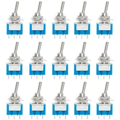 Image of QitinDasen 15Pcs Premium 6A / 125VAC Mini Toggle Switch, 3 Pins 2 Position Locking SPDT Rocker MTS102 Switch