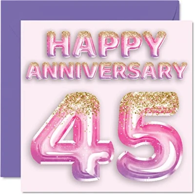 Image of Pretty Sapphire Anniversary Card for Wife Girlfriend Husband Boyfriend Pink Purple Glitter Balloon Happy 45th Cards from Family, 145mm x Greeting Forty Fifth Anniversaries