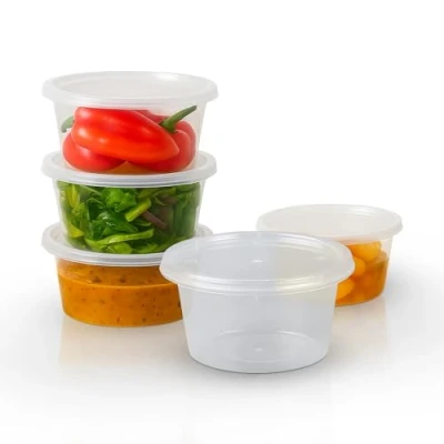 Image of We Can Source It Ltd Clear Plastic Containers Round Tubs with Lids Microwave Safe Takeaway Storage Box 10oz/300ml Freezer Pack of 50
