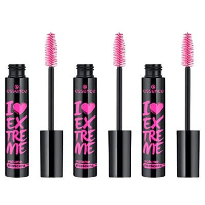 Image of essence I LOVE EXTREME Volume Mascara, No. 01, Black, Volumizing, Swinging, Lengthening, Vegan, No Microplastic Particles, Nanoparticles Free, Perfume, Pack of 3 (3 x 12 ml)