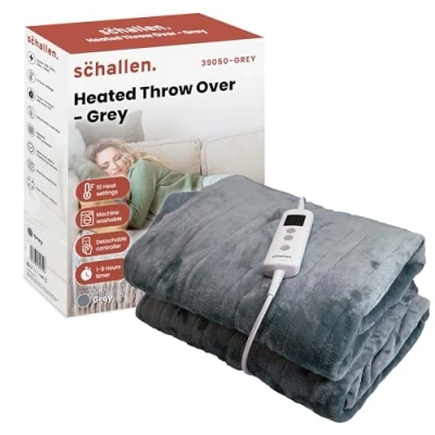 Image of Schallen Grey Soft Heated Warm Throw Over Blanket with Timer and 10 Heat Settings 120x160cm