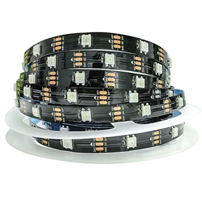 Image of Tesfish WS2812B LED Strip Lights, RGB Pixel 5M 5V 5050 150 LEDs IP30 Flexible Black PCB Full Color Individually Addressable Smart Light Strips for Advertising Decoration DIY Projects