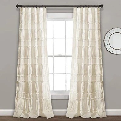 Image of Lush Decor Nova Ruffle Window Curtain Panel Pair, 42&quot; W x 84&quot; L, Pale Yellow/Ivory