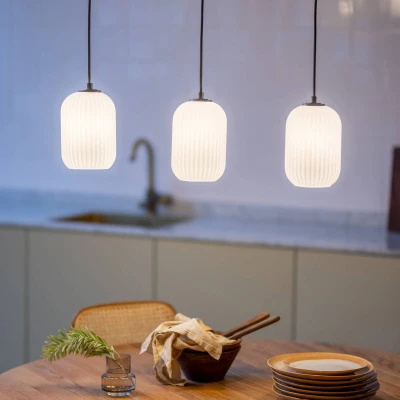 Image of Markslöjd Cava hanging light, steel coloured, 3 bulb, glass