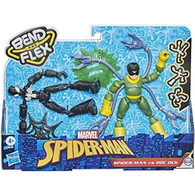 Image of Spider Man Marvel Bend And Flex Black Suit Vs. Doc Ock Action Figure Toys, 6 inch Flexible Figures, For Kids Ages 4 Up
