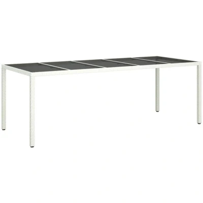 Image of vidaXL Garden Table White 250x100x75 cm Poly Rattan and Tempered Glass