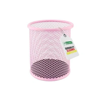 Image of LEVIATAN Metal Pen Holder Round Wire Mesh Multifunctional Cup for Ballpoint Diameter 91 mm Powder Pink