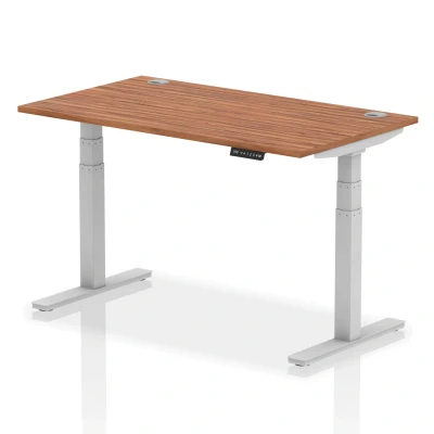 Image of Air 1400x800mm Height Adjustable Desk Walnut Cable Ports Silver Leg