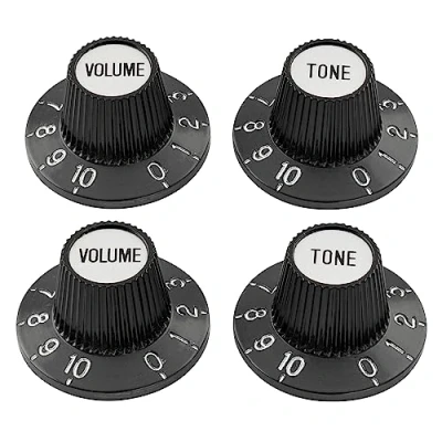 Image of Musiclily Pro Fine 24 Splines Witch Hat Knobs Top Tone Volume Control for Electric Guitar Bass Amplifier Effect Pedal, Black with Silver Reflector (Set of 2T2V)