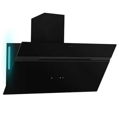 Image of Klarstein Alina Wall Cooker Hood 90cm Mounted Extractor, 615 m3/h Air Flow, Touch Control, A Energy Efficiency, 9 Colour LED Ambient Lighting, Quiet 54 dB, Black, Recirculation Option