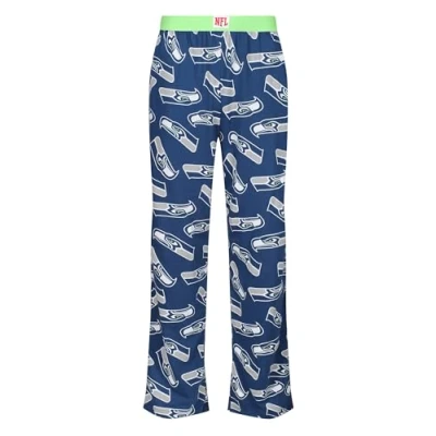 Image of Recovered NFL Seahawks Lounge Pants Adults Navy Seattle American Football League All Over Print Cotton Pyjamas Bottom for Loungewear Nightwear