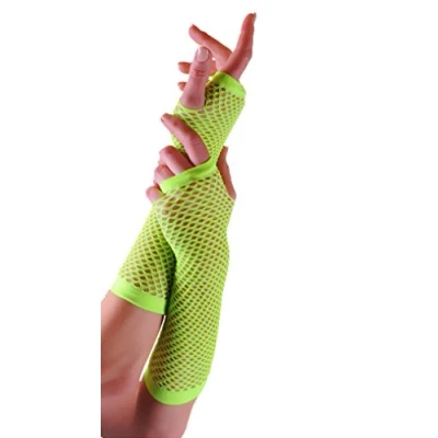 Image of Ladies Fishnet Long &amp; Short Finger less Gloves Fancy Dress Party Accessory (Green, Gloves)