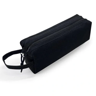 Image of Waytex 931170 Large Capacity 2 Compartment Pencil case for School, Office, Storage, Cosmetics 27 x 7 10 cm Black, One Size, Double