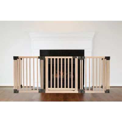 Image of Safetots Wooden Multi Panel Fire Surround, 68cm Deep x 200cm Wide, Natural Wood, 76cm Tall, Baby and Toddler Guard, Safety Barrier for Fireplaces, Easy Installation