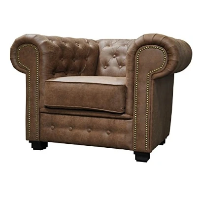 Image of Astor Chesterfield Style Sofa Set 3+2 Seater Armchair Brown Faux Leather (Armchair)