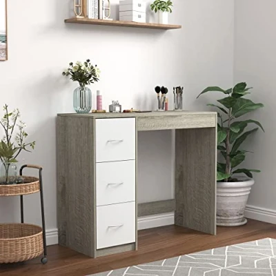Image of URBNLIVING 3 Drawer Wooden Bedroom Dressing Table (Ash Grey Carcass + White Drawers)