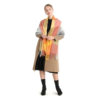 Image of Miss Lulu Women Scarves Winter Long Soft Warm Tartan Check Wraps Wool Spinning Tassel Shawl Stole Scarf Ladies (Orange)