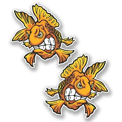 Image of 2 x 10cm Goldfish Fish Vinyl Sticker Decal Laptop Tank Fun Angry Car Bike #5651 (10cm 10cm)