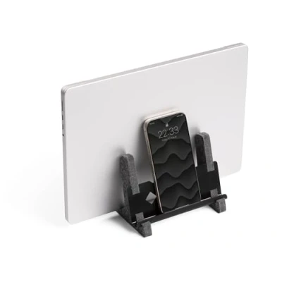 Image of Durable Vertical Laptop Stand EFFECT, Made from 60 percent Recycled PET Felt, Stylish Holder with Phone and Tablet Tray, Anthracite Grey