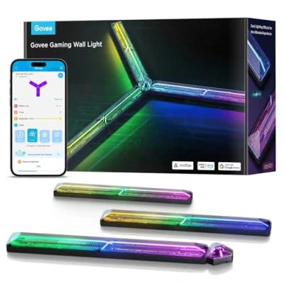 Image of Govee LED Gaming Glide Wall Light, RGBIC Lamp with DIY Cyberpunk Style Shapes and Multicolours, 60+ Scenes Lighting Effects, Smart Light Work Matter Alexa, 3pcs 1 Connector