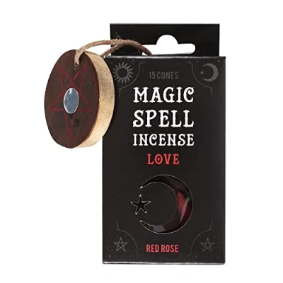 Image of Spirit of Equinox Magic Spell Incense Cones 15 Pack &amp; Wooden Pentagram Holder (Red Rose Love)