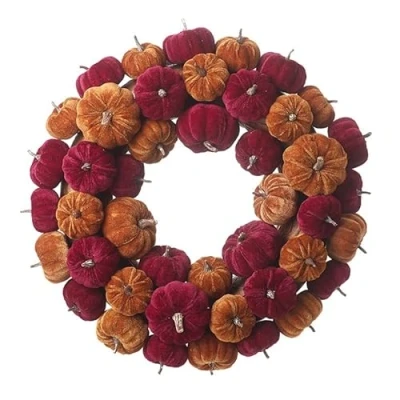 Image of Heaven Sends Multicoloured Velvet Pumpkin Halloween Wreath Decoration