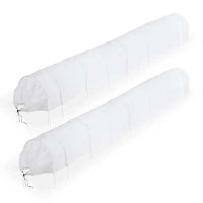 Image of Plant Tunnel, 2x Set, 5 m Long, Protection against Pests, Flower Beds, Fine mesh Anti bird Net, Fleece, White Relaxdays
