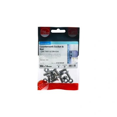 Image of 7x TIMCO Socket Screws &amp; Hex Nuts Countersunk Stainless Steel 616CSKSSP Pack of 8