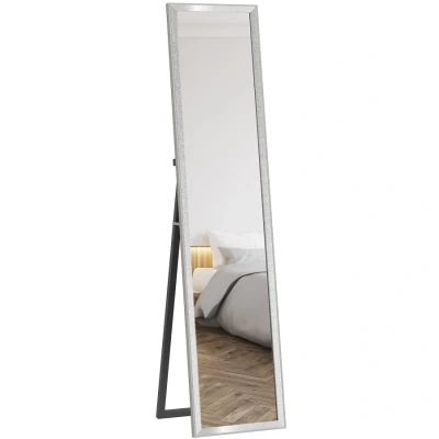 Image of HOMCOM Full Length Mirror, 37 x 157cm Wall Mounted, Leaning, Free Standing Framed Body Mirror for Living Room, Bedroom, Silver
