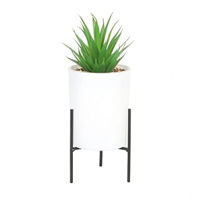Image of Sleepdown Halo Green Leaf White Pot Stand Artificial Faux Plant for Home Office Bathroom Decor Indoor Decoration Aesthetics