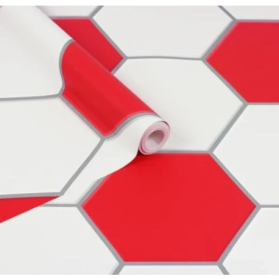 Image of WPE® Red Football Themed Wallpaper for Liverpool Fans Perfect Kids&#039; Bedroom &amp; Playroom, Sports Room Decor Matching Plain White Stripe Available (Football Print)