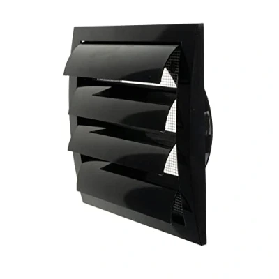 Image of Black Exhaust Hood Vent 6&#039;&#039; Inch / 150 mm with Shutters, Built in Pest Guard Screen and Flange, Air Cover Flaps, HVAC Duct Cap, Helps Backdraught/Backdraft