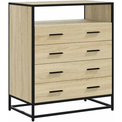 Image of vidaXL drawer cabinet 70x41x70 cm 4 chest engineered wood &amp; metal frame sonoma oak finish for bedroom/office