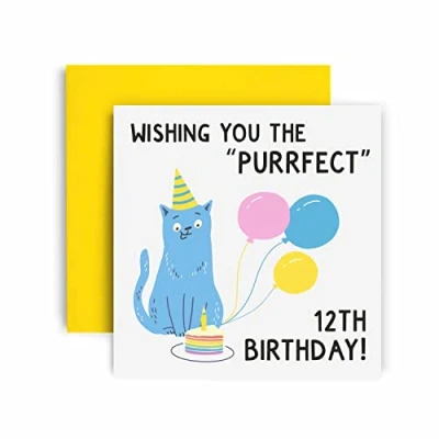 Image of Huxters Birthday Cards for Women Wishing You the Purrfect 12th Card Her Funny Girl Daughter Sister with Envelope (12th)