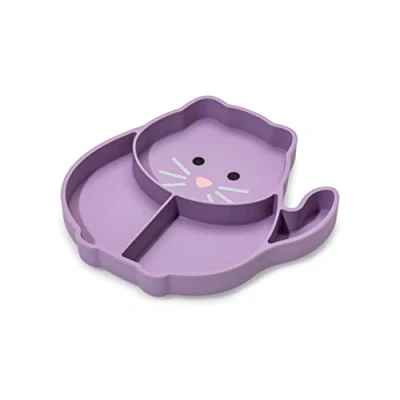 Image of melii Divided Silicone Suction Plate 100% Silicone, for Baby + Toddlers BPA Free, Dishwasher &amp; Microwave Safe (Cat)