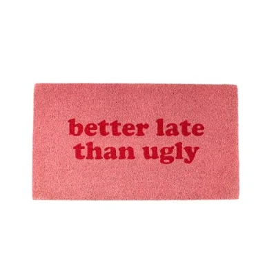 Image of Fisura Modern Coconut Doormat with Non Slip PVC Backing. Original Hand Painted Doormat, Dimensions: 70 cm x 40 (Better Late, Pink)