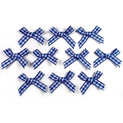 Image of Gingham Check Ribbon Bows 3cm Wide Pack of 10 (Navy Blue)