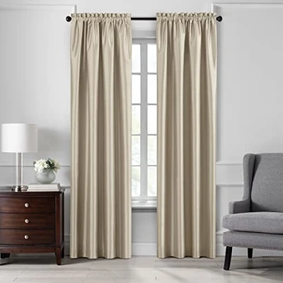 Image of Elrene Home Fashions Colette Faux Silk Blackout Window Curtain, 52 in x 95 (1 Panel), Ivory