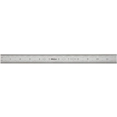 Image of Mitutoyo 182 126, Steel Rule, 12&quot;/300mm (1/50, 1/100&quot;, 1mm, 0.5mm), 3/64&quot; Thick X 1&quot; Wide, Satin Chrome Finish Tempered Stainless