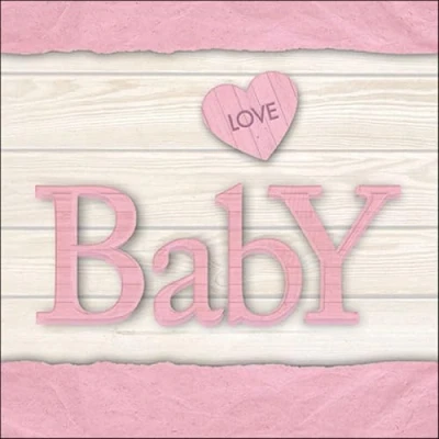 Image of 20 Napkins Baby on Wood Pink Birth Shower Christening Table Decoration Decoupage Napkin Technology 33 x cm