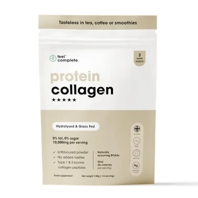 Image of Feel Complete High Protein Collagen Premium Type 1 &amp; 3 Hydrolysed Bovine Halal Skin, Hair Nail includes Amino Acids 2 Week Supply 140g