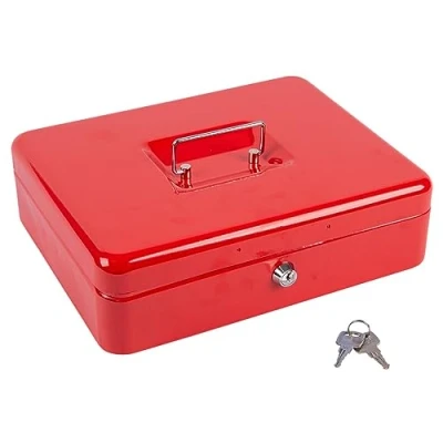 Image of Red 30.5cm Metal Cash Box By Ashley