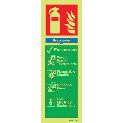 Image of Sitesafe Dry Powder Fire Extinguisher Photoluminescent Vinyl Sign 90 x 280mm