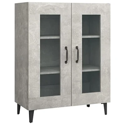 Image of vidaXL Engineered Wood Sideboard Multifunctional Storage Cabinet with Glass Doors and Stable Top Surface for Home Décor Concrete Grey, Living Room/Bedroom Furniture