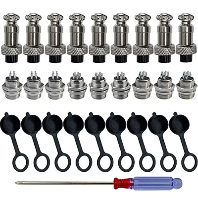 Image of QitinDasen 9Pcs Premium 4 Pin/5 Pin/6 Pin GX12 Aviation Connector Set, 5A 12mm Thread Male Female Panel Metal Wire Plug Socket, with Rubber Protector Cap and Phillips Screwdriver
