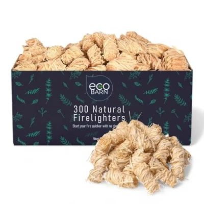 Image of Eco Barn Natural Firelighters (Box of 300) Fire Lighters for Wood Burners, Pizza Ovens &amp; Open Fires. BBQ Lighters, Starters Log Burners Genuine