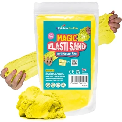 Image of Rainbow Eco Play Magic Elasti Sand Yellow 485g Kids Coloured Non Toxic Colour Sensory Toys for Autism ASMR