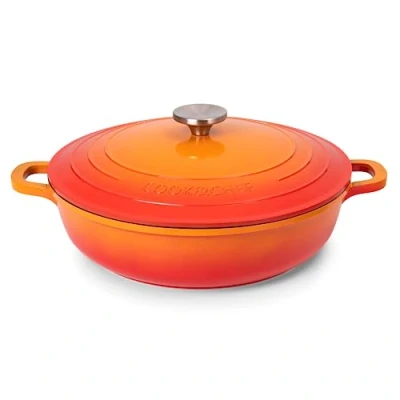 Image of Casserole Dishes with Lid Oven Proof Non Stick Shallow Dutch Induction Cooking Pot Safe Aluminium Stockpot 3.9L, 28cm, Orange by Nuovva